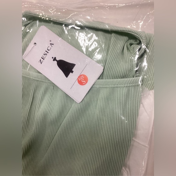 ZESICA Strapless Ribbed Maxi Dress High Slit Mermaid Sage Size Small New - Picture 8 of 8